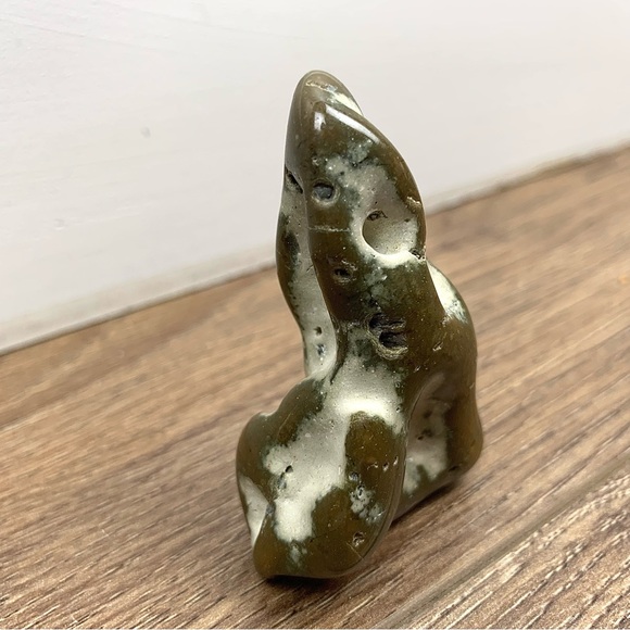 Tumbled Khaki Green Snakeskin Agate Crystal, Witchy Spiritual Home Decor, MED - Picture 5 of 5